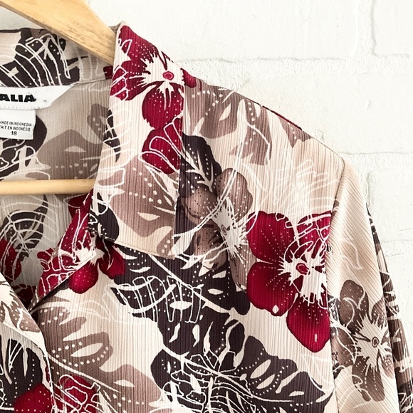Vintage Button down shirt Alia Aloha Hawaii Tropical Cream Oatmeal Red wine 18 - Picture 3 of 9